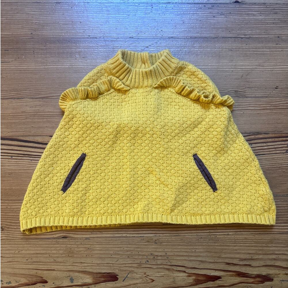 Janie and Jack yellow knit leather accent ruffle poncho sweater SIZE 18-24M‎